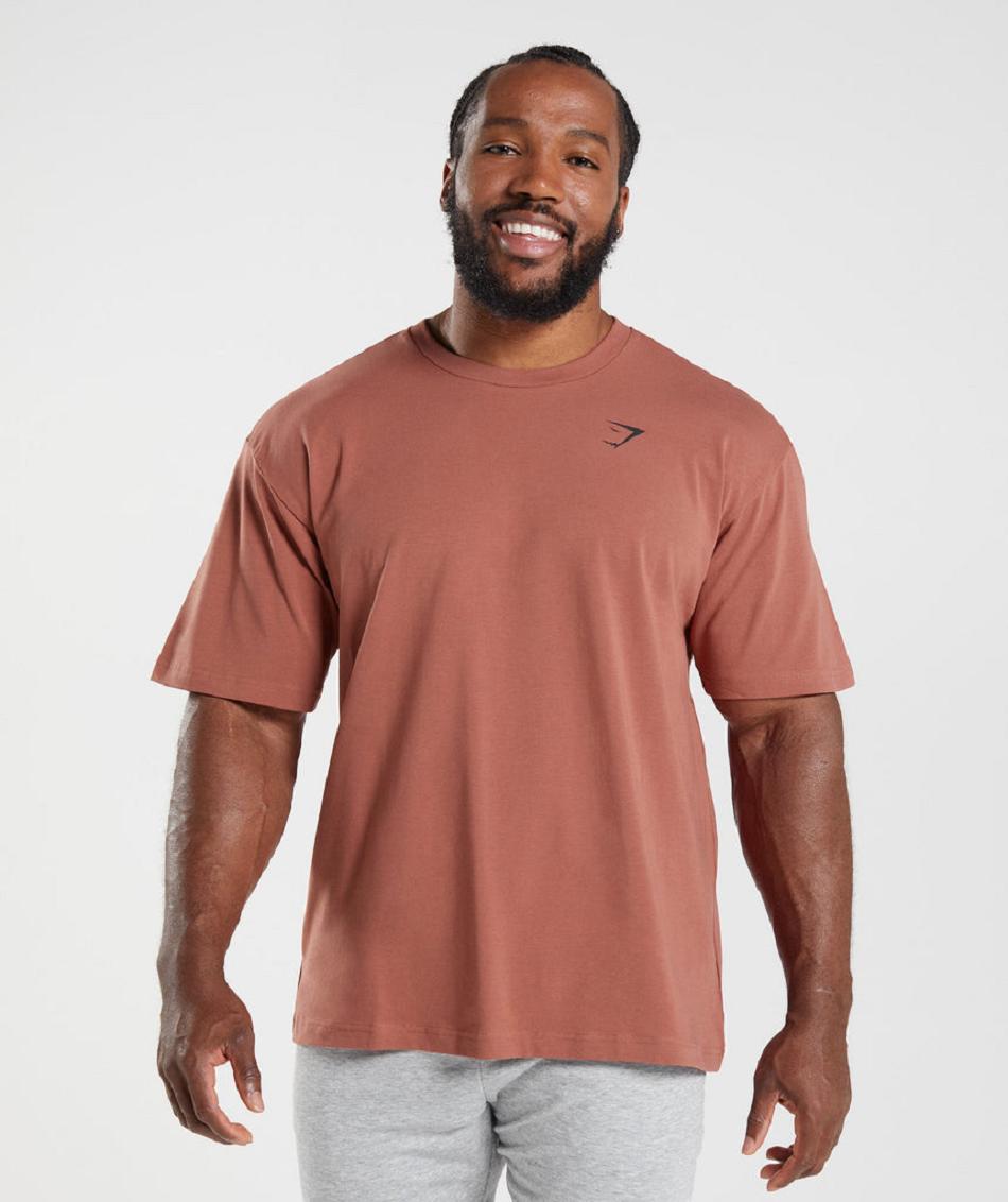 T Shirts Męskie Gymshark Essential Oversized Różowe Brązowe | PL 3793AHK